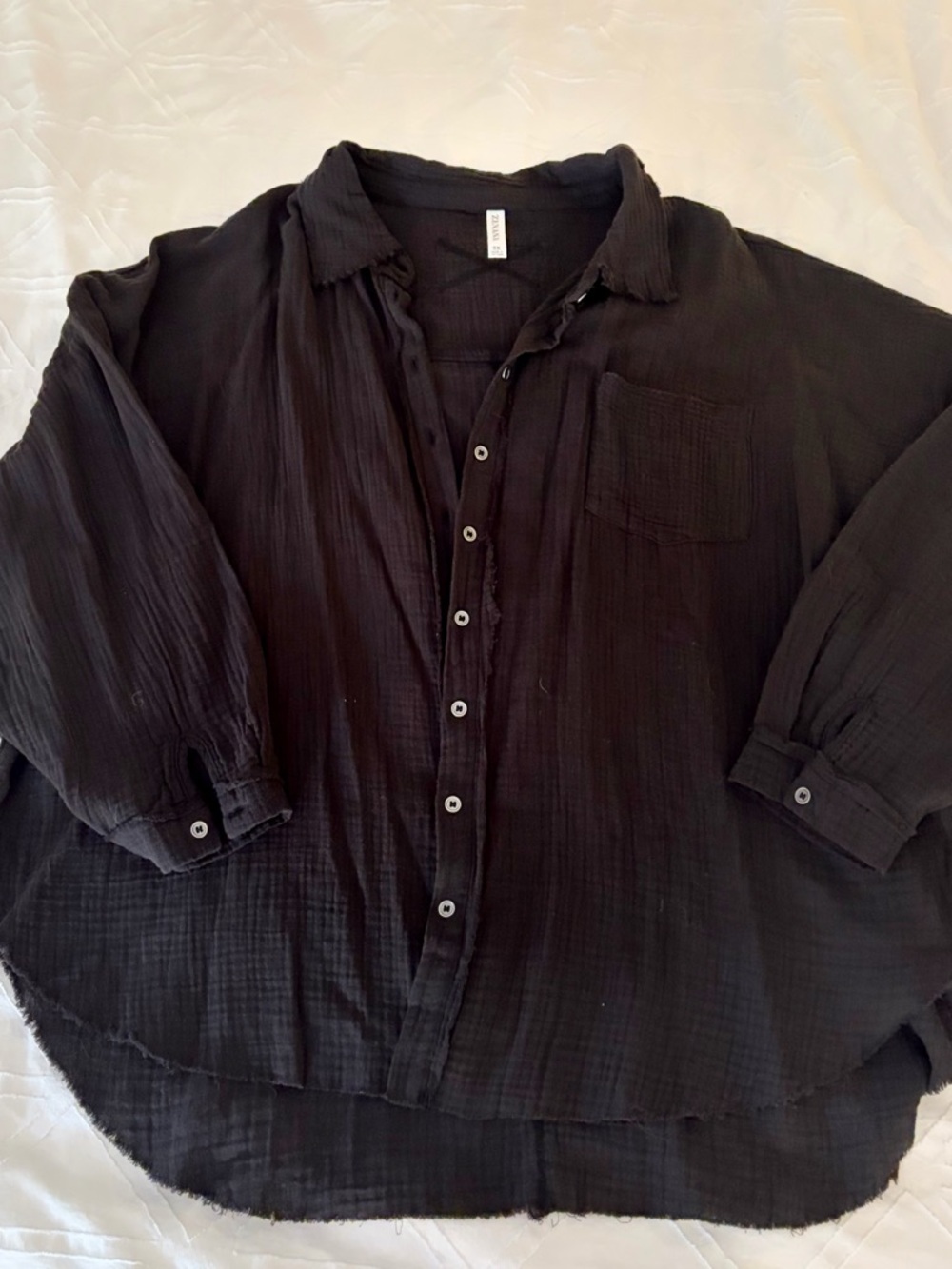 Black Gauze Button-Up Shirt